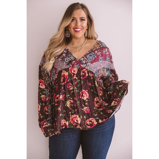 B ss Floral Shift Top In Windsor Wine  Curves