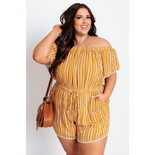 The   Off Shoulder Stripe Romper Curves