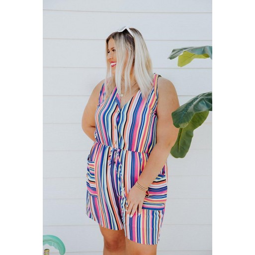 Stripe Romper In Royal   Curves