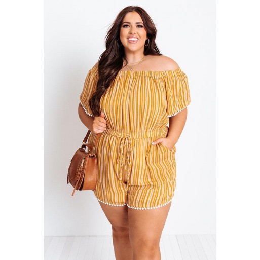 The   Off Shoulder Stripe Romper Curves