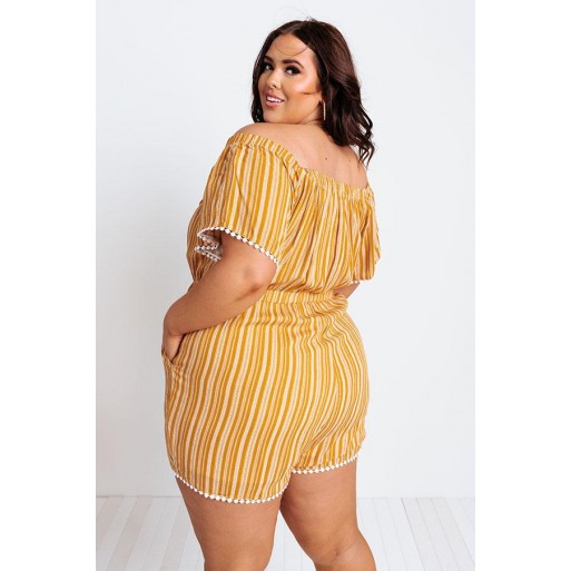 The   Off Shoulder Stripe Romper Curves