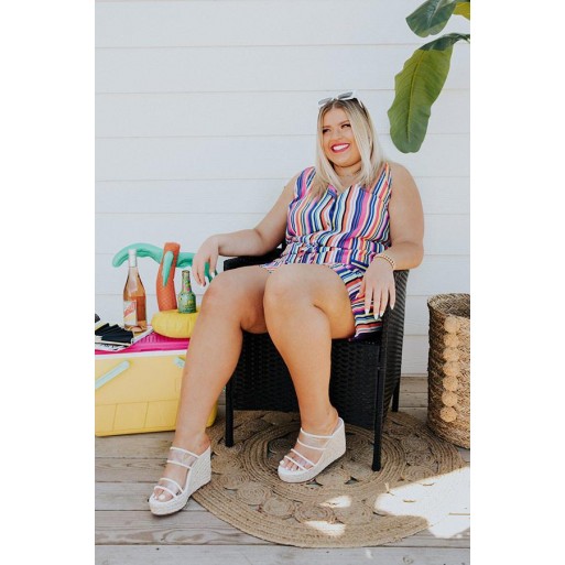 Stripe Romper In Royal   Curves