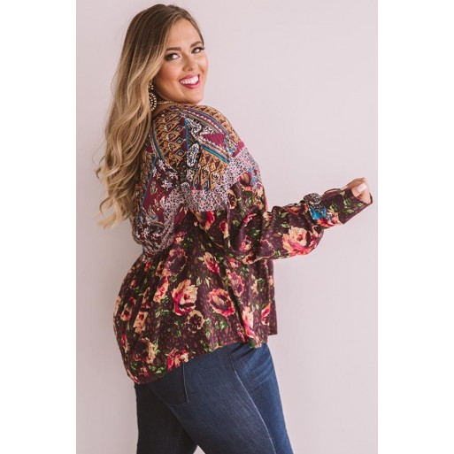 B ss Floral Shift Top In Windsor Wine  Curves