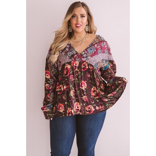 B ss Floral Shift Top In Windsor Wine  Curves