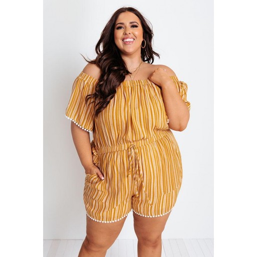 The   Off Shoulder Stripe Romper Curves