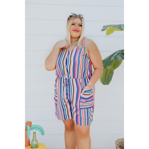 Stripe Romper In Royal   Curves